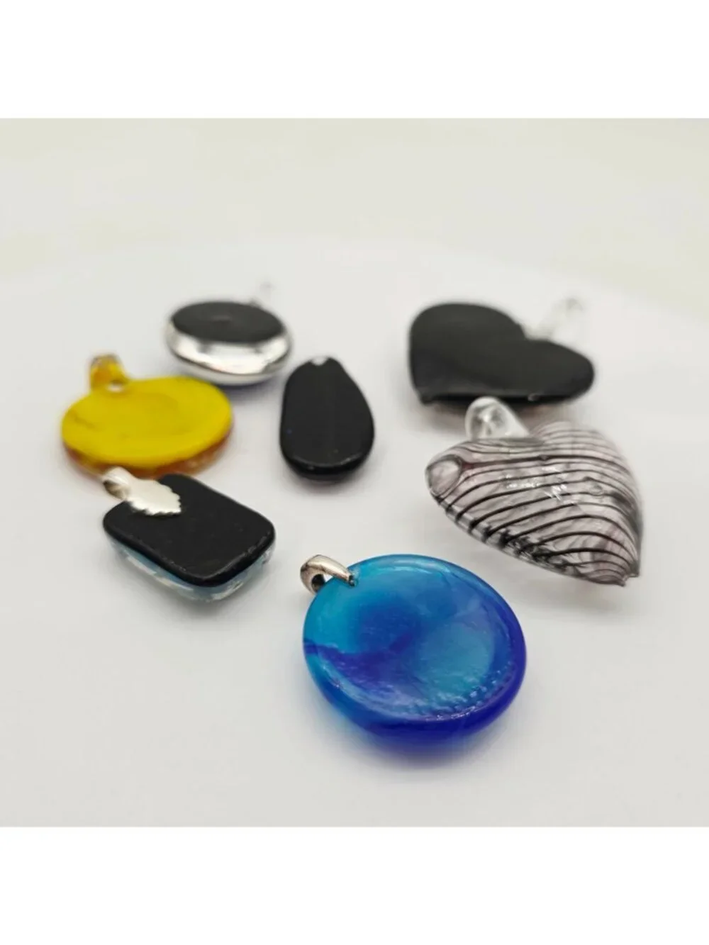 Glass Pendant Lot - Heart Swirl Round & Rectangle Vibrant Colors & Patterns - Picture 8 of 8